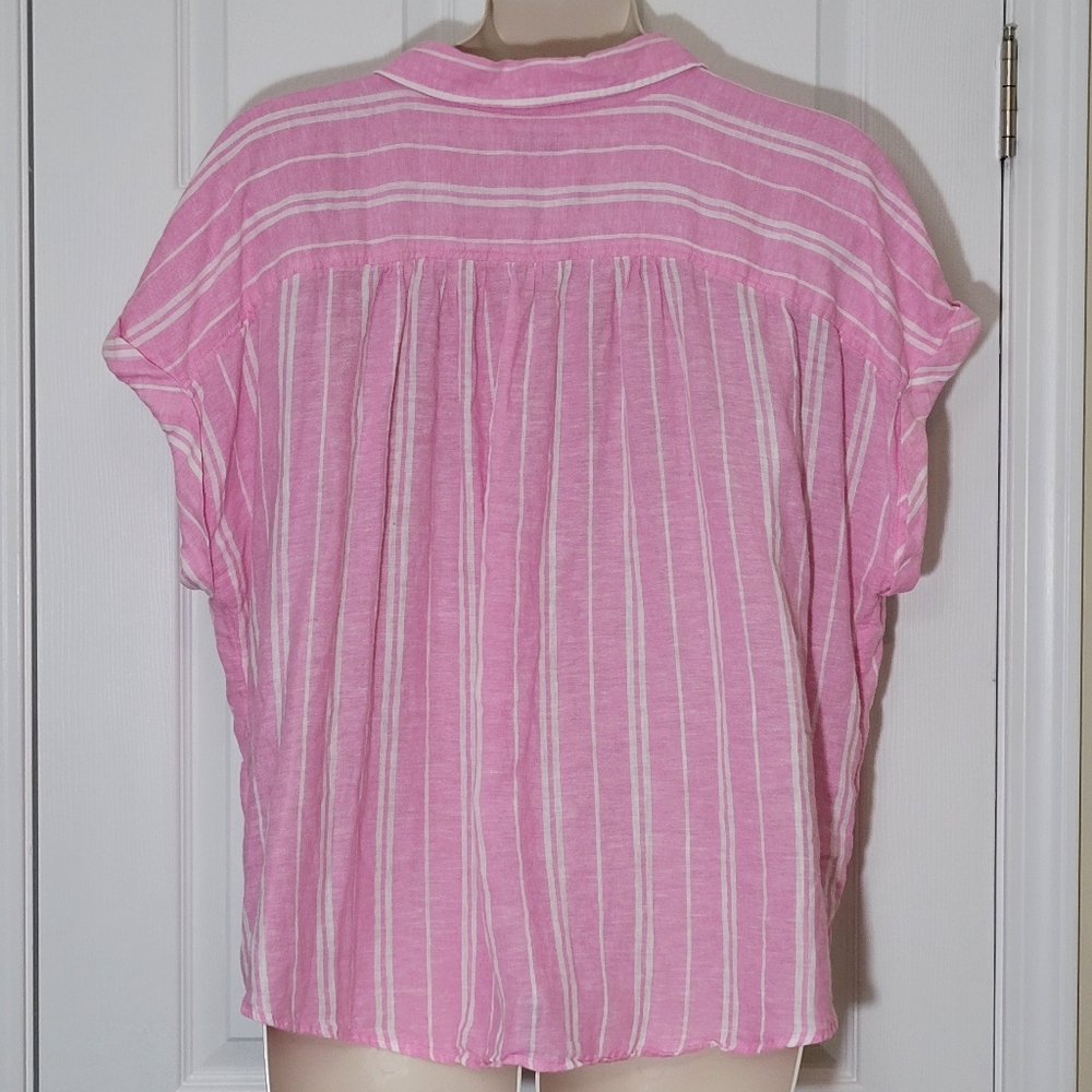 Sonoma Linen Blend Pink Stripe Camp Shirt Plus Size 2x - Picture 7 of 8